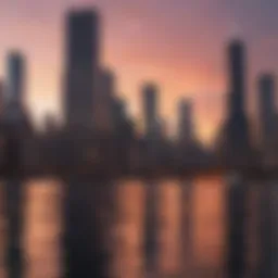 A panoramic view of the Chicago skyline at sunset
