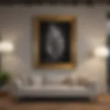 Elegant arrangement of framed artworks on a living room wall