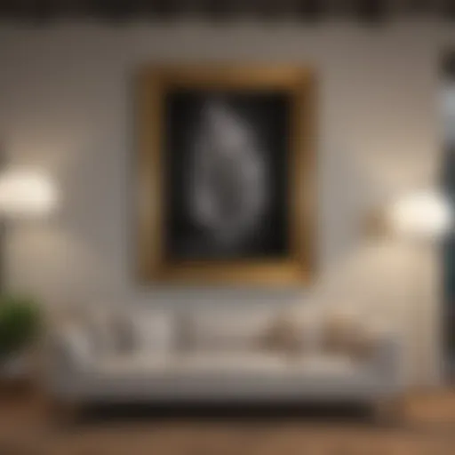Elegant arrangement of framed artworks on a living room wall