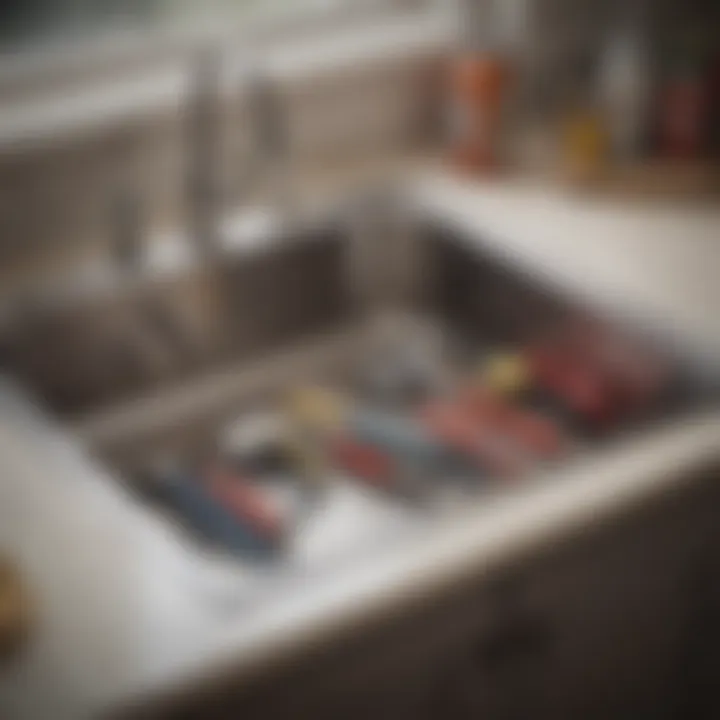 Essential tools for unclogging kitchen sinks displayed neatly