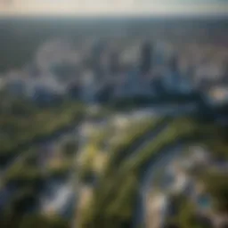 Aerial view of Atlanta showcasing its vibrant skyline and lush parks