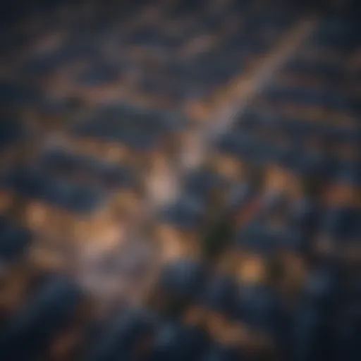 Aerial view of a vibrant urban neighborhood showcasing diverse real estate options