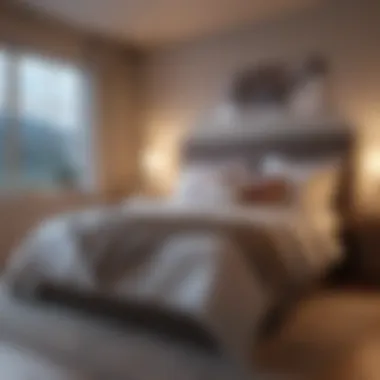 Serene Bedroom Retreat Cozy bedroom with plush bedding and ambient lighting