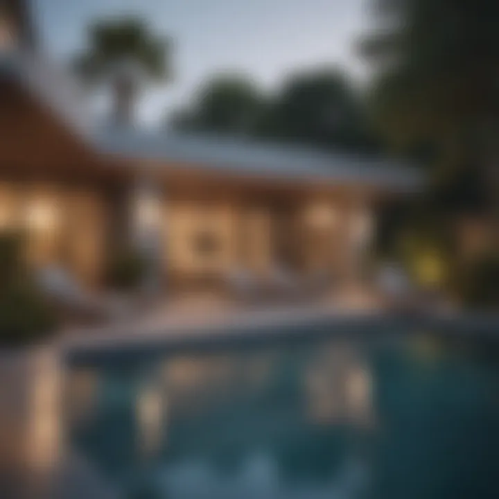 Luxurious amenities available at Lands End Apartments, including a pool and lounge area