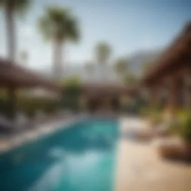 Resort-style Amenities at Las Flores Vibrant community amenities including a pool and lounge area at Las Flores
