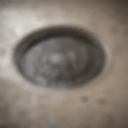 Close-up view of a clogged shower drain showing hair and debris accumulation