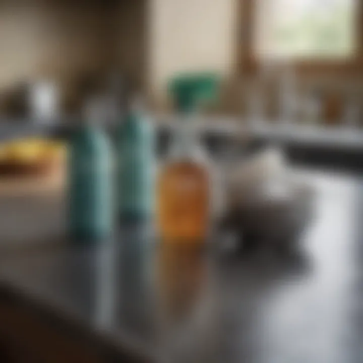 Eco-friendly cleaning supplies arranged neatly on a kitchen counter