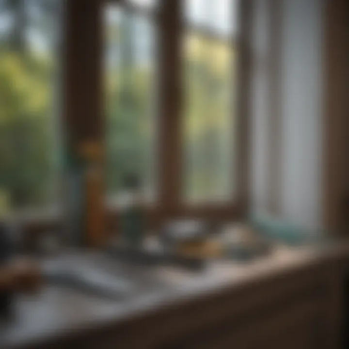 Variety of window cleaning tools laid out