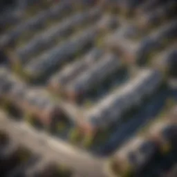 Aerial view of a bustling urban neighborhood showcasing diverse real estate options.
