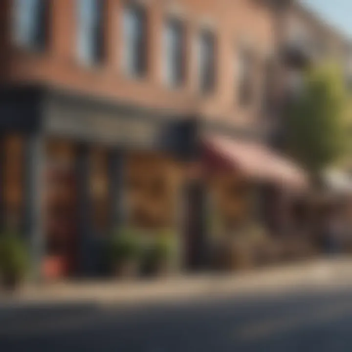 A bustling D.C. street filled with cafes and shops, reflecting urban lifestyle
