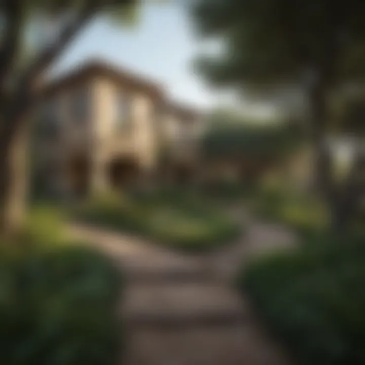 A picturesque view of a neighborhood with lush greenery