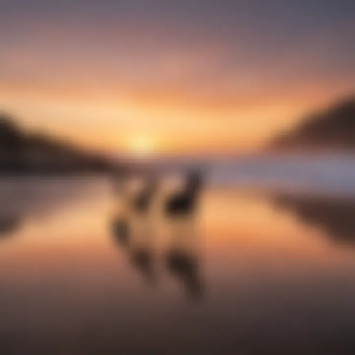 A sunset view over Pajaro Dunes with dogs enjoying the shoreline