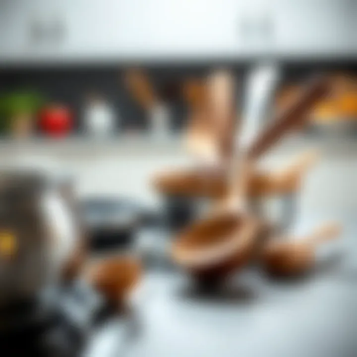 Close-up view of common kitchen utensils that may scratch ceramic surfaces