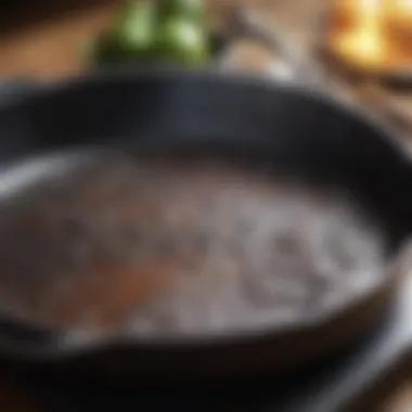 Close-up of a cast iron pan with stubborn food residue