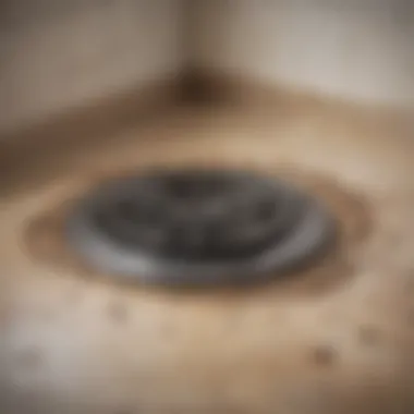 Illustration of a clogged shower drain with common debris