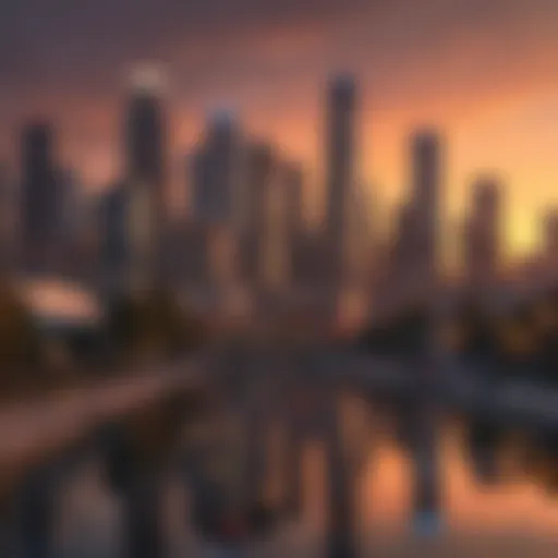 Panoramic view of Los Angeles skyline at sunset