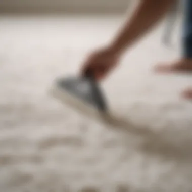 Close-up of a white rug being cleaned with a gentle solution