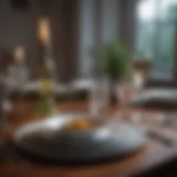 Elegantly set dining table with intricate tableware