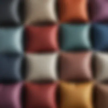 Close-up of various fabric types used for throw pillows