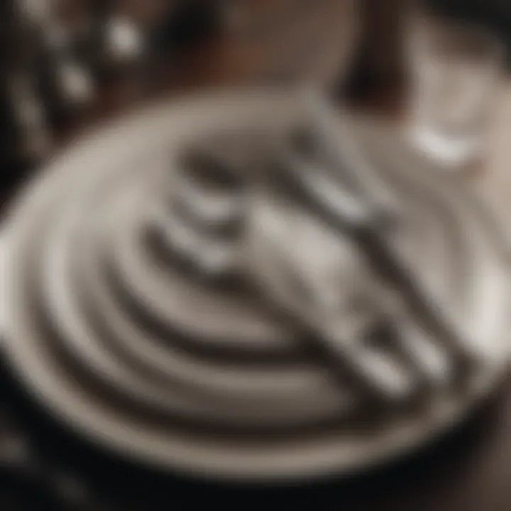 Close-up of intricate cutlery and tableware arrangement