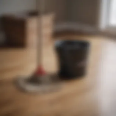 Wooden mop and bucket prepared for cleaning hardwood floors