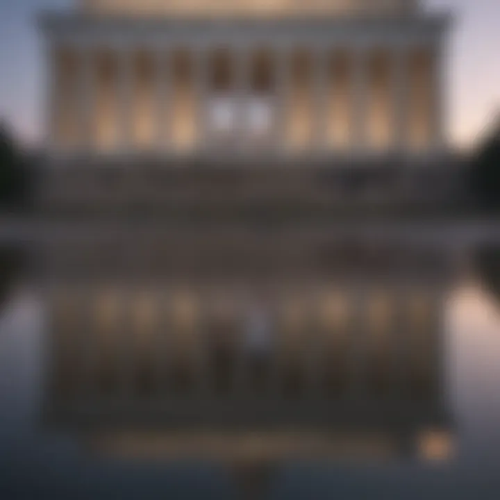 View of the Lincoln Memorial reflecting in the Reflecting Pool