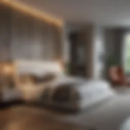 Elegant bedroom showcasing modern design with a focus on comfort and space