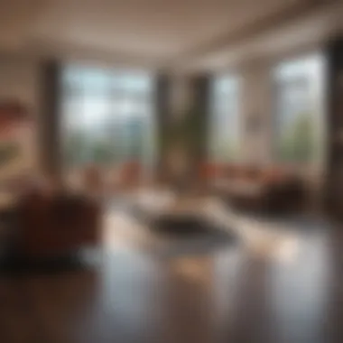 Open floor plan of a one-bedroom apartment showcasing effective use of square footage