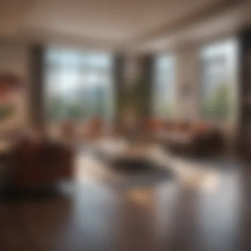 Open floor plan of a one-bedroom apartment showcasing effective use of square footage