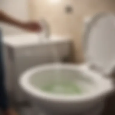 Pouring dish soap into the toilet bowl