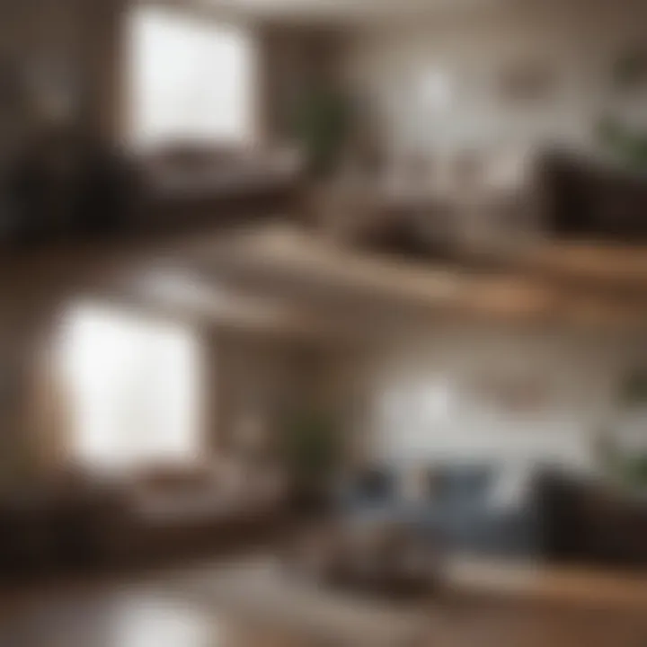 Before and after transformation of a cluttered living room to an organized space.