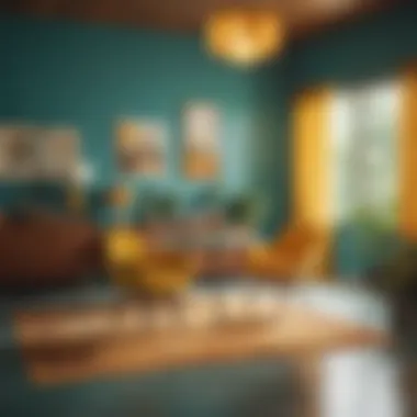 A vibrant mid-century color palette featuring mustard yellow and teal