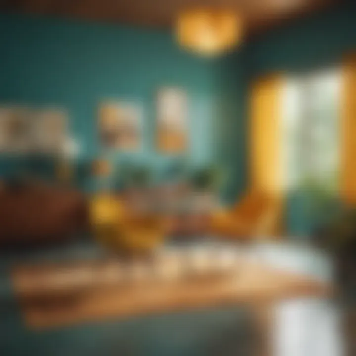 A vibrant mid-century color palette featuring mustard yellow and teal