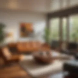Living room showcasing mid-century modern furniture with clean lines and organic shapes
