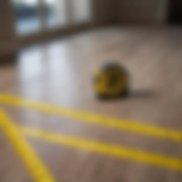 A tape measure laid out on a floor plan highlighting accurate measurements.